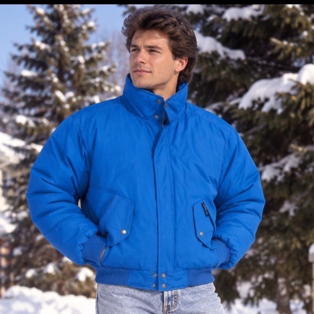 VTG 80's Members Only Blue Puffer Jacket Mens 40 Plaid Lined Bomber Winter Coat